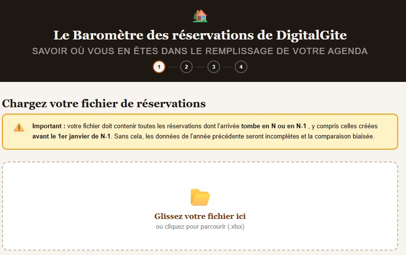 Vue du stepper du Baromètre et de la zone de dépôt du fichier Excel