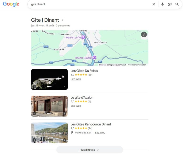 Aperçu du local pack de Google pour "gîte Dinant"
