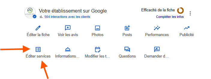 L'espace "éditer services" de la fiche d'établissement Google