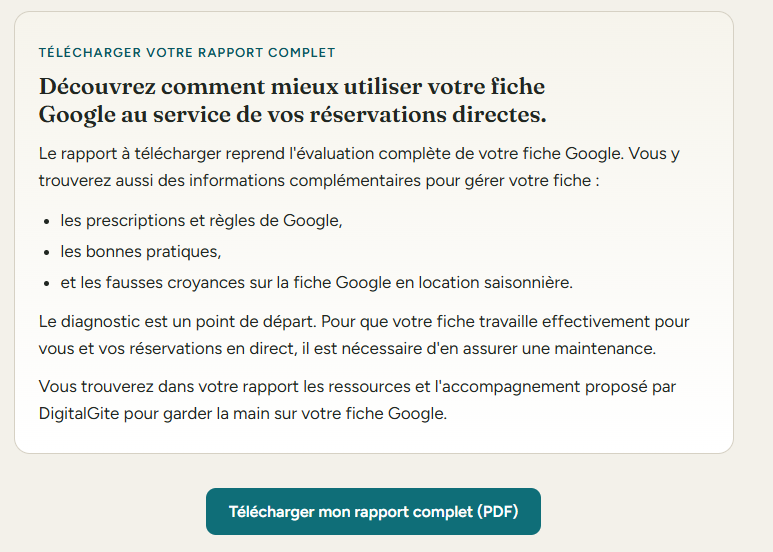 Le bouton pour télécharger le rapport de diagnostic complet