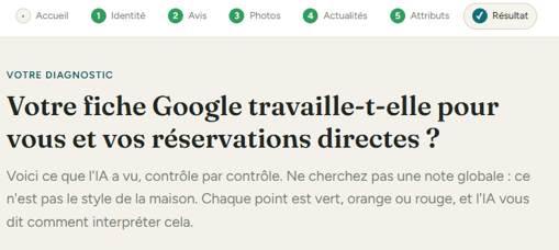 Le menu de l'outil de diagnostic de fiche Google