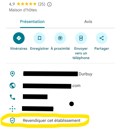 Illustration d'une fiche d'établissement Google non revendiquée par son propriétaire